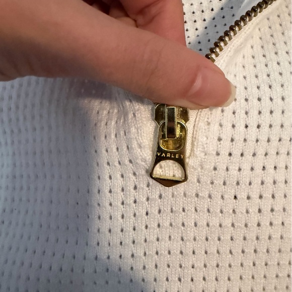 Varley Atwood Sweater Open Knit Tennis Preppy Quarter Zip White Small - Picture 6 of 7